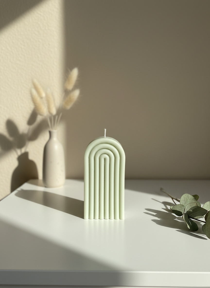 Arch candle in cosy minimalist home setting