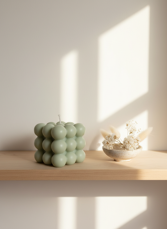 Bubble candle in cosy minimalist home setting