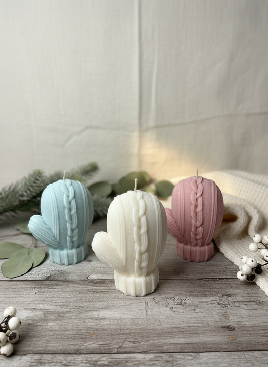 Green, White, Blue, and Pink Soy Mitten Candles