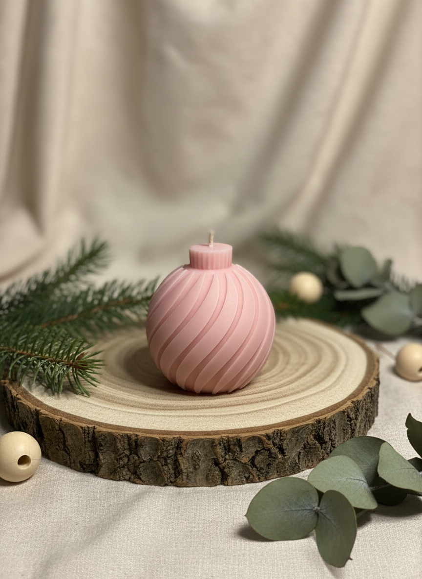 Pink Soy Bauble Candle in festive setting