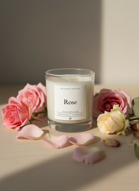 Rose Scented Soy Wax Candle with Fresh Roses