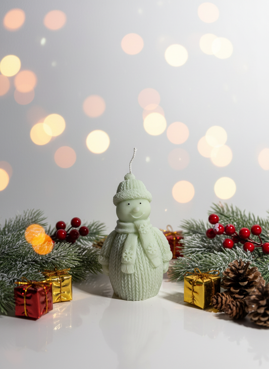 Snowman candle with white wall background
