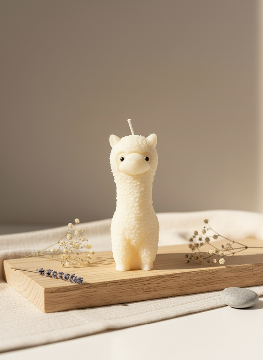 White Soy Alpaca Candle in cosy setting