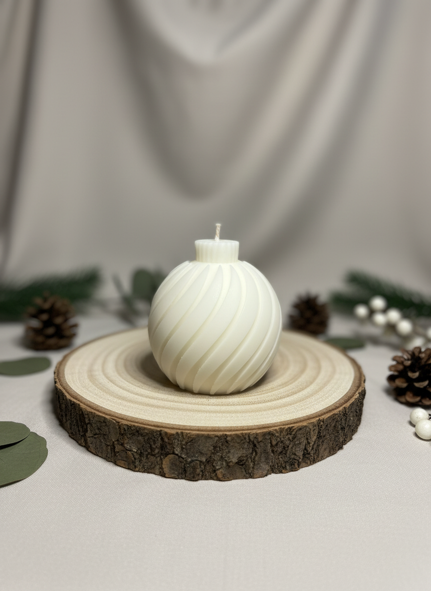 White Soy Bauble Candle in festive setting